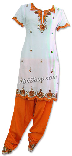  White/Orange Georgette Suit  | Pakistani Dresses in USA- Image 1