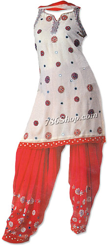  Off-white/Red Chiffon Suit | Pakistani Dresses in USA- Image 1