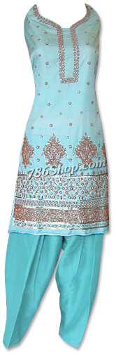  Light Turquoise Silk Suit | Pakistani Dresses in USA- Image 1