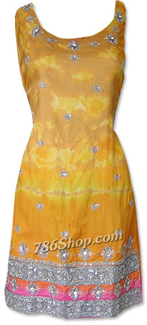  Yellow Tie and dye Silk Suit | Pakistani Dresses in USA- Image 1