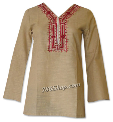  Beige Khaddi Cotton Kurti | Pakistani Dresses in USA- Image 1