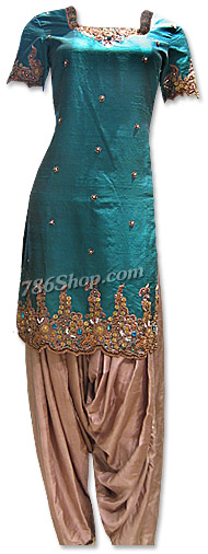  Green/Brown Silk Suit | Pakistani Dresses in USA- Image 1