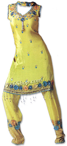  Lime Green Silk Suit  | Pakistani Dresses in USA- Image 1