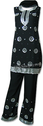  Black Chiffon Trouser Suit  | Pakistani Dresses in USA- Image 1