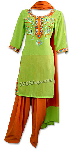  Parrot Green/Orange Georgette Suit  | Pakistani Dresses in USA- Image 1