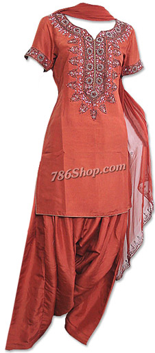  Rust Silk Suit | Pakistani Dresses in USA- Image 1