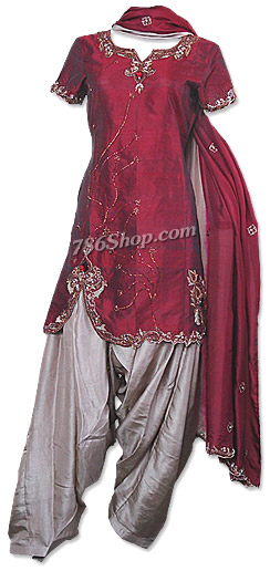  Maroon/Brown Silk Suit | Pakistani Dresses in USA- Image 1