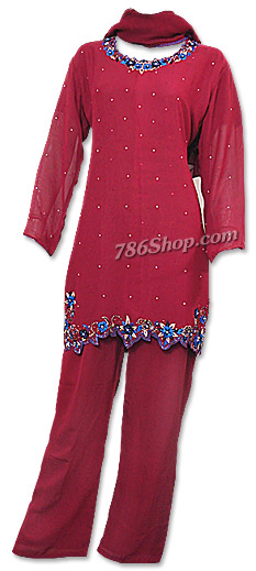  Maroon Georgette Trouser Suit | Pakistani Dresses in USA- Image 1
