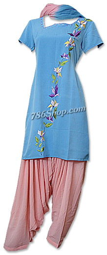  Light Blue/Pink Georgette Suit  | Pakistani Dresses in USA- Image 1