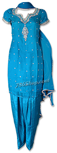  Blue Crinkle Chiffon Suit | Pakistani Dresses in USA- Image 1