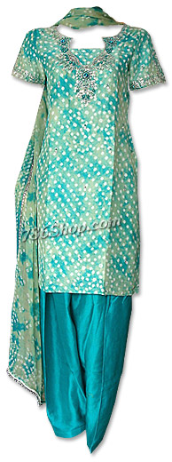  Sea Green Silk Tie and Dye Suit | Pakistani Dresses in USA- Image 1