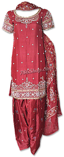  Maroon Silk Suit | Pakistani Dresses in USA- Image 1