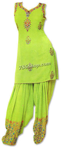  Parrot Green Chiffon Suit | Pakistani Dresses in USA- Image 1