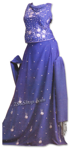  Blue Katan Silk Lehnga | Pakistani Dresses in USA- Image 1