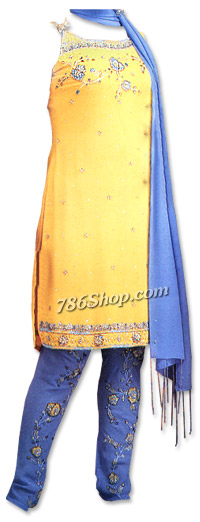  Yellow/Blue Chiffon Suit | Pakistani Dresses in USA- Image 1