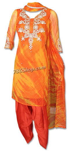  Orange Tie and Dye Chiffon Suit | Pakistani Dresses in USA- Image 1