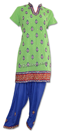  Green/Blue Chiffon Suit  | Pakistani Dresses in USA- Image 1