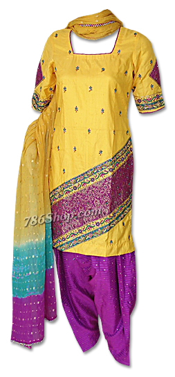  Mustard/Magenta Silk Suit | Pakistani Dresses in USA- Image 1