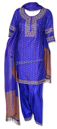  Blue Silk Suit | Pakistani Dresses in USA- Image 1