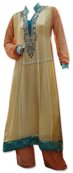  Light Golden/Brown Chiffon Suit | Pakistani Dresses in USA- Image 1