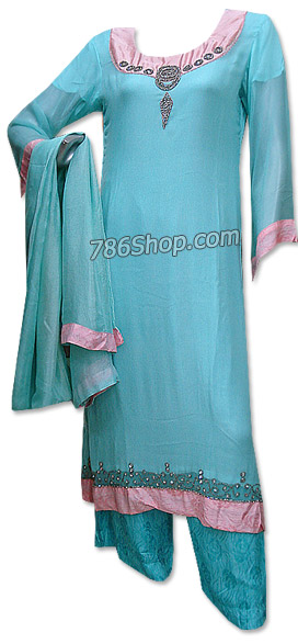  Turquoise Chiffon Suit  | Pakistani Dresses in USA- Image 1