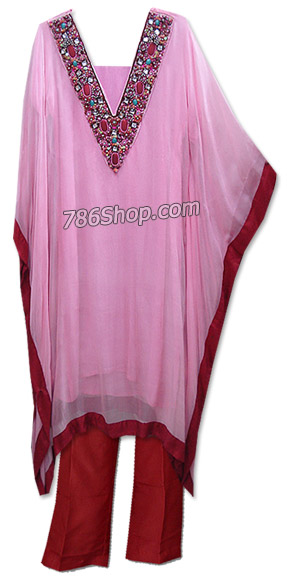  Pink/Red Kaftan Suit  | Pakistani Dresses in USA- Image 1