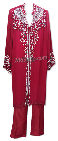  Red Chiffon Suit  | Pakistani Dresses in USA- Image 1