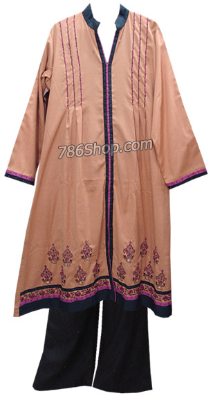  Beige/Black Linen Suit  | Pakistani Dresses in USA- Image 1