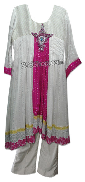  Off-white Chiffon Jamawar Suit  | Pakistani Dresses in USA- Image 1