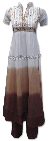  Off-white/Brown Chiffon Suit  | Pakistani Dresses in USA- Image 1