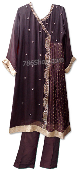  Dark Brown Chiffon Suit | Pakistani Dresses in USA- Image 1