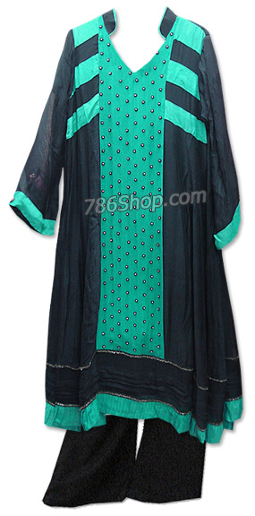  Black /Sea Green Chiffon Suit  | Pakistani Dresses in USA- Image 1