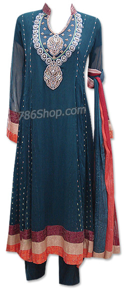  Dark Turquoise Chiffon Suit | Pakistani Dresses in USA- Image 1