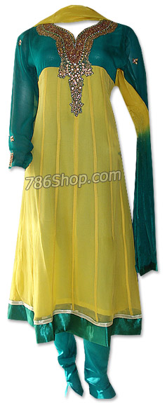  Yellow/Teal Georgette Suit | Pakistani Dresses in USA- Image 1