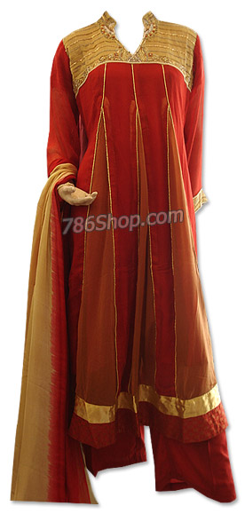  Red/Golden Chiffon Suit | Pakistani Dresses in USA- Image 1