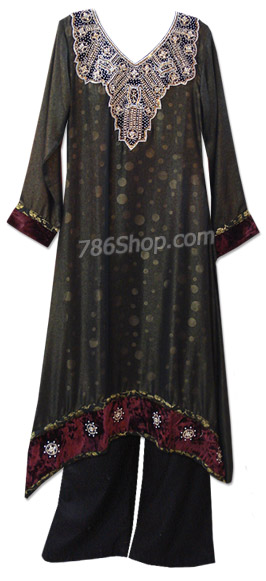  Dark Grey Jamawar Chiffon Suit  | Pakistani Dresses in USA- Image 1