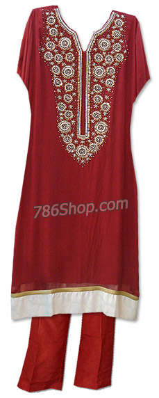  Red Chiffon Suit | Pakistani Dresses in USA- Image 1