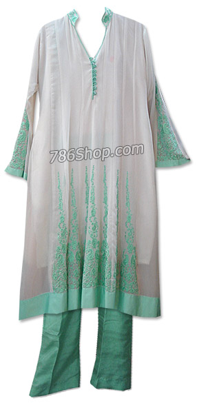  White/Sea Green Georgette Suit  | Pakistani Dresses in USA- Image 1
