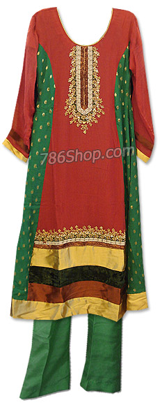  Red/Green Chiffon Suit | Pakistani Dresses in USA- Image 1