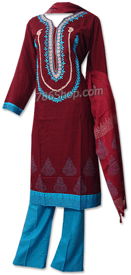  Maroon/Turquoise Marina Suit | Pakistani Dresses in USA- Image 1