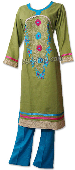  Parrot Green/Turquoise Marina Suit | Pakistani Dresses in USA- Image 1