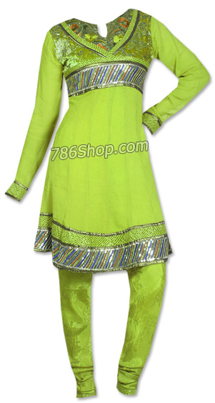  Parrot Green Georgette Suit | Pakistani Dresses in USA- Image 1