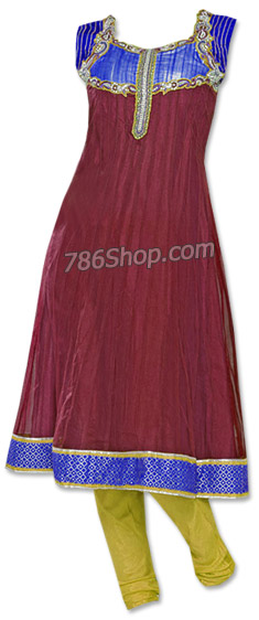  Dark Magenta/Yellow Chiffon Suit | Pakistani Dresses in USA- Image 1