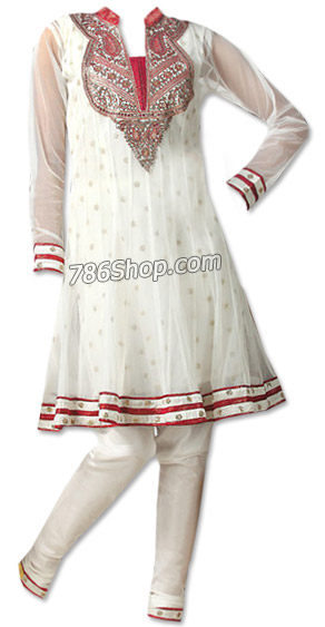  White Chiffon Jamawar Suit   | Pakistani Dresses in USA- Image 1