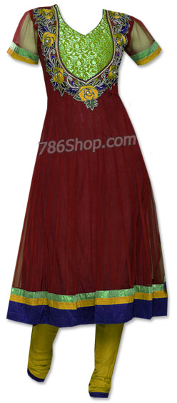  Maroon/Green Chiffon Suit  | Pakistani Dresses in USA- Image 1