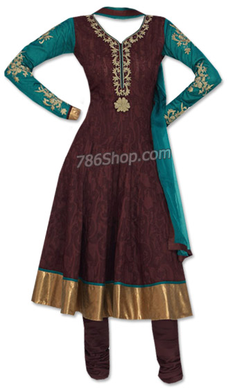  Brown/Teal Georgette Suit  | Pakistani Dresses in USA- Image 1