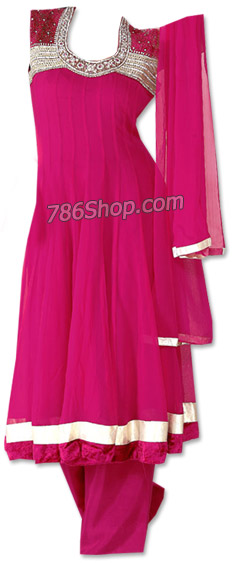  Hot Pink Chiffon Suit | Pakistani Dresses in USA- Image 1