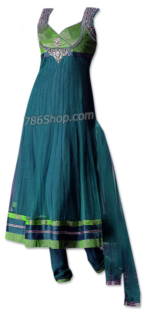  Teal Chiffon Suit | Pakistani Dresses in USA- Image 1