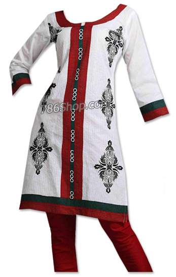  White/Red Georgette Suit  | Pakistani Dresses in USA- Image 1