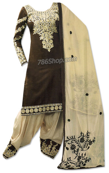  Dark Brown/Cream Georgette Suit  | Pakistani Dresses in USA- Image 1